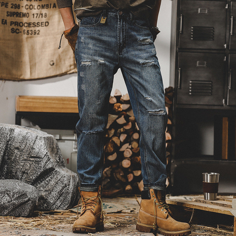 Men's Sanded Wash Mid Rise Tapered Leg Jeans