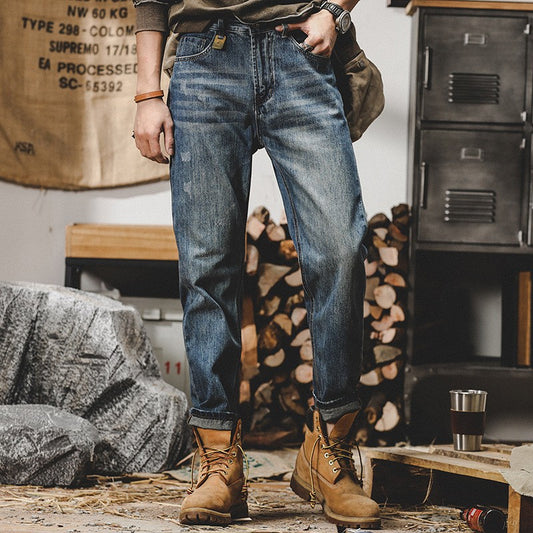 Men's Sanded Wash Mid Rise Tapered Leg Jeans
