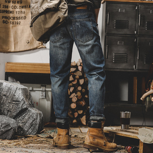 Men's Sanded Wash Mid Rise Tapered Leg Jeans