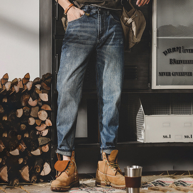 Men's Sanded Wash Mid Rise Tapered Leg Jeans