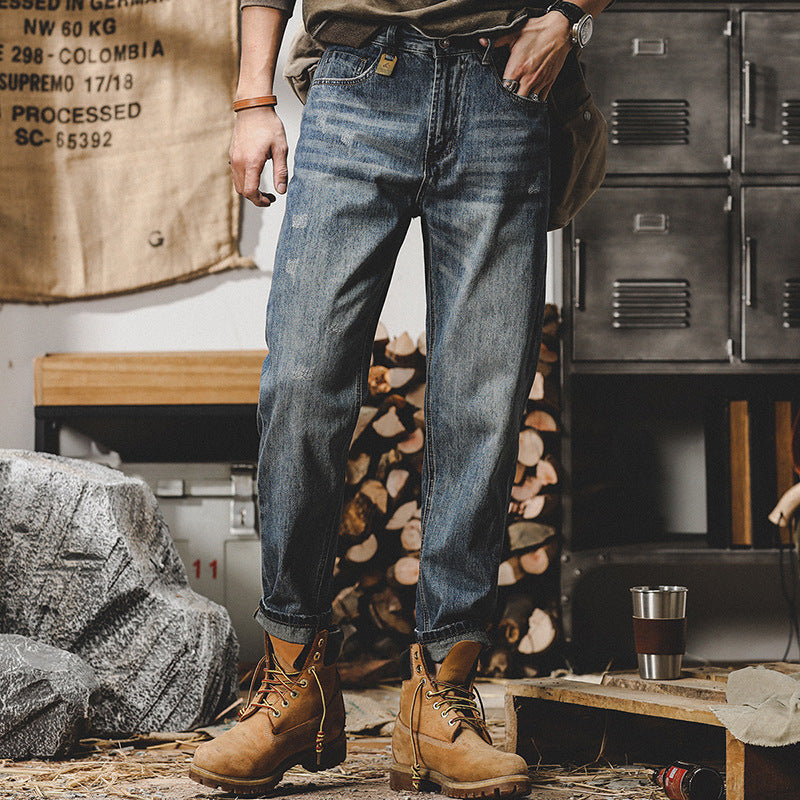 Men's Sanded Wash Mid Rise Tapered Leg Jeans
