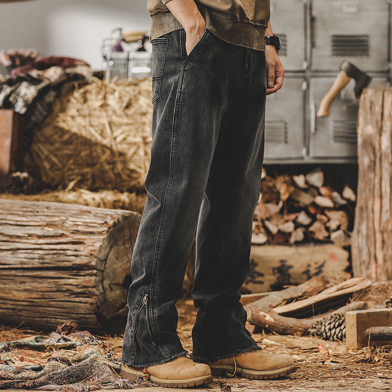 Grey workwear denim styled outdoors