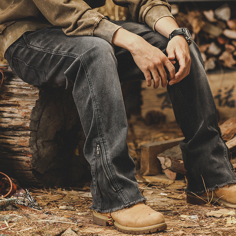 Men's workwear jeans styled outdoors with boots and timber